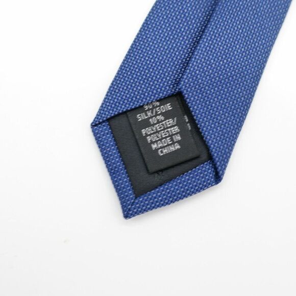 Calvin Klein Blue Woven Check Skinny Silk Tie - Picture 4 of 6